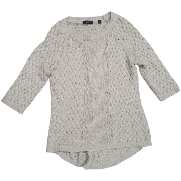 Cyrus Tan Fisherman Cable Knit Sweater Sz M Neutral Cozy Capsule Layering Warm - Picture 9 of 10